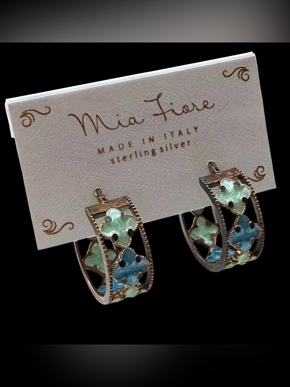 .925 Sterling Italian Mia Fiore by Dyadema Gold Vermeil Enamel Hoop Earrings